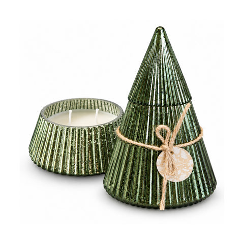 Scented Candle in Decorated Glass Shaped Like a Sphere or Tree – Pine, Cinnamon and Vanilla Fragrances – Reusable Container