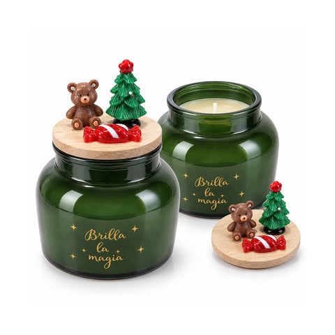 Scented Candle in a Glass Jar with Decorated Lid – Pine, Cinnamon and Vanilla Fragrances – Reusable Container with Text