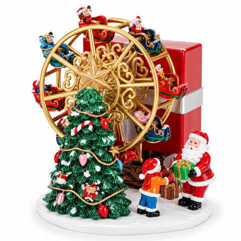 Wind-Up Christmas Ferris Wheel Music Box with Santa Claus 14cm