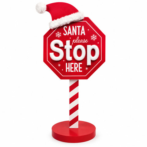 Santa Stop Here Light-Up Sign 51 cm, LED Christmas Decoration
