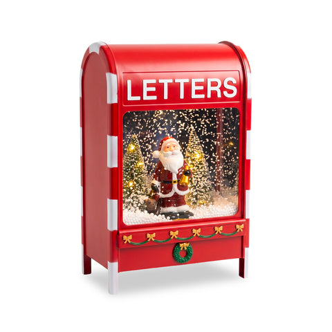 Luminous Christmas Mailbox with Snow Effect, Music and LED Lights, Plastic Santa Claus Decoration 24x15x37 cm, Battery or USB Powered