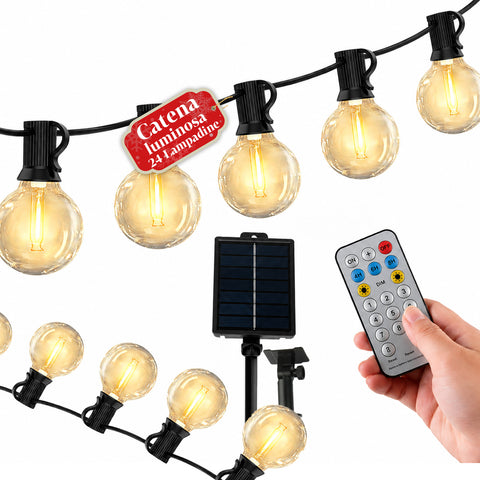 15 m Solar Outdoor String Lights with 24 G40 LED Bulbs