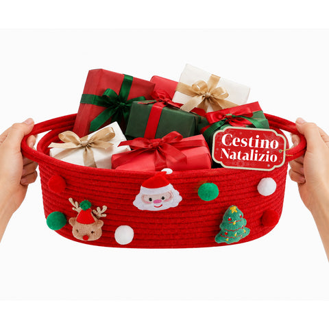 saint joy cestino natalizio in corda di cotone rosso 30x20x12 cm con manici ean 8050043128102