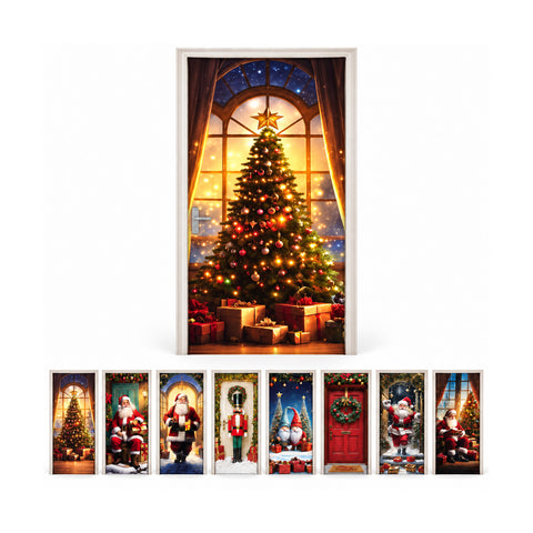 Decorated Christmas door cover, door fabric 90x220 cm, 8 patterns, Christmas decoration with digital printing