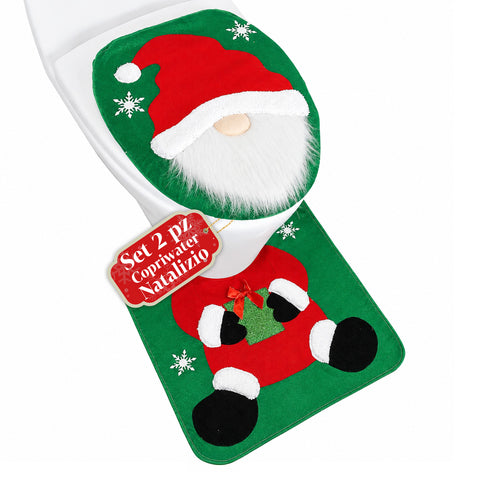 Christmas Toilet Seat Set of 2 Pieces with Santa Claus and Green Mat