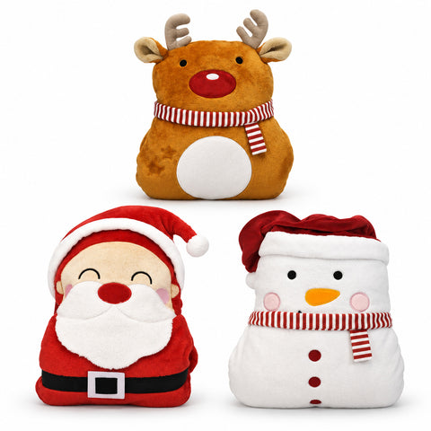 Christmas Cushion with 60x90 cm Blanket and 3-in-1 Hand Warmer, Assorted