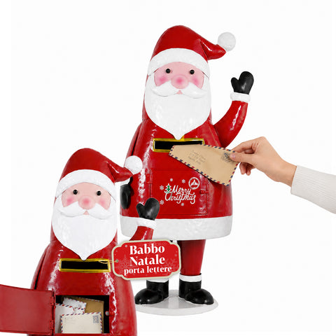 Dear Santa, metal Santa Claus letterbox statue, manual-opening door, height 54.5 cm, dimensions 28x19x54.5 cm