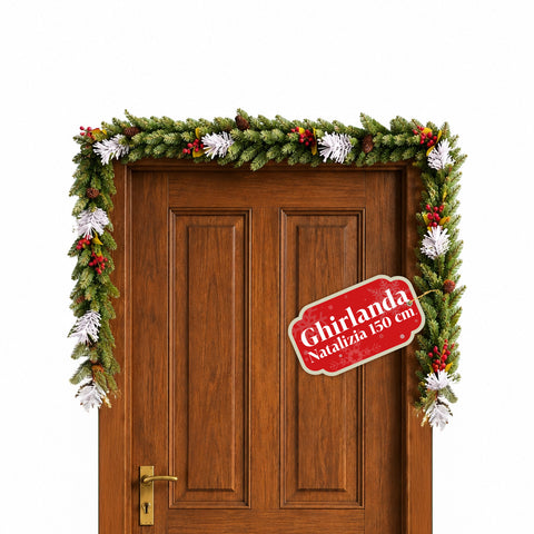 150 cm Christmas Garland with Pinecones and Red Berries, Bendable Branches