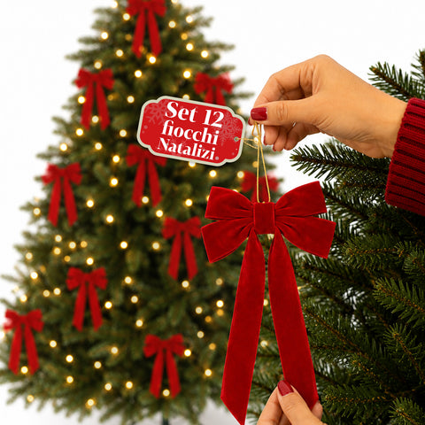 Red Velvet Christmas Tree Bows Set of 12, 10x21 cm