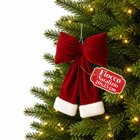 Red Velvet Christmas Tree Bow with Double Tail, 2 Sizes