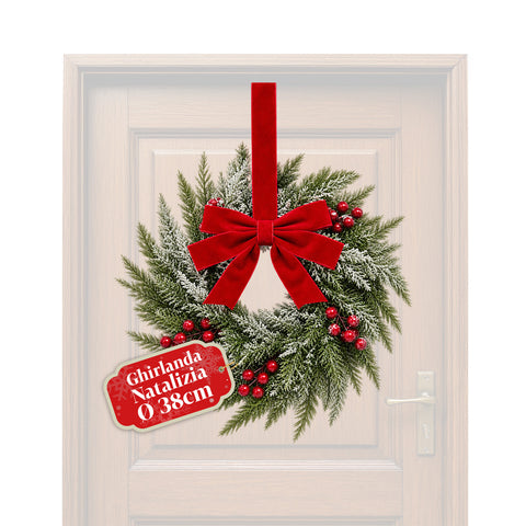 saint joy ghirlanda natalizia a38 cm con fiocco rosso e bacche effetto neve ean 8050043128546