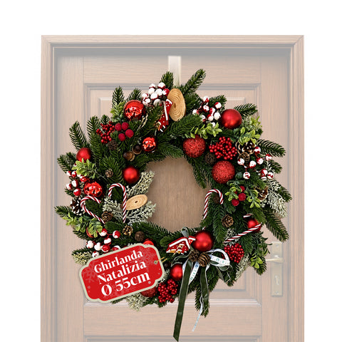 55 cm Christmas Wreath with Pine Cones and Red Berries, Bendable Branches