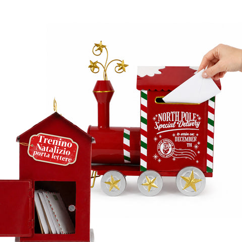 JingleRail, metal Christmas letter-carrying train, rear hatch, large capacity, dimensions 28x16x36 cm