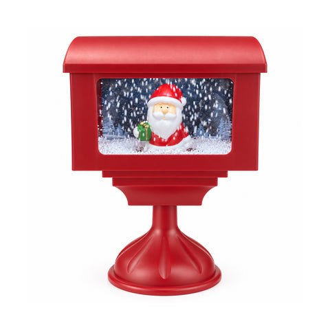 Christmas decorative lamppost mailbox with snow effect, LED lights and music, 2 variants: Santa Claus or Teddy Bear, height 41 cm, battery-powered