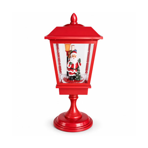 Illuminated Christmas Street Lamp 60 cm with Santa Claus, Blowing Snow Effect and Music, LEDs, Decorative Red Christmas Lantern