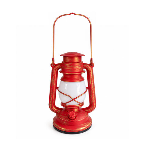 Red LED Christmas Lantern with Flame Effect and Christmas Music, Hanging Hook and Gold Details, 15x11x25 cm Decoration