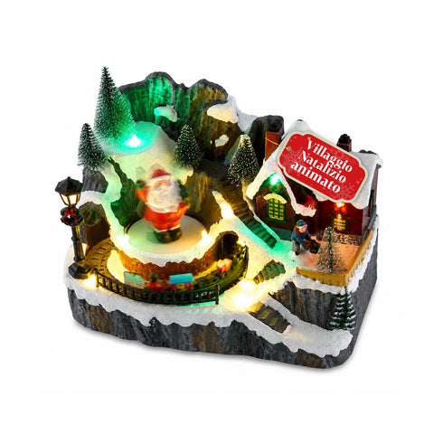 LitVille Illuminated Christmas Village with Moving Train and Rotating Santa Claus, 8 Christmas Melodies, 23x15x18 cm, Battery-Powered