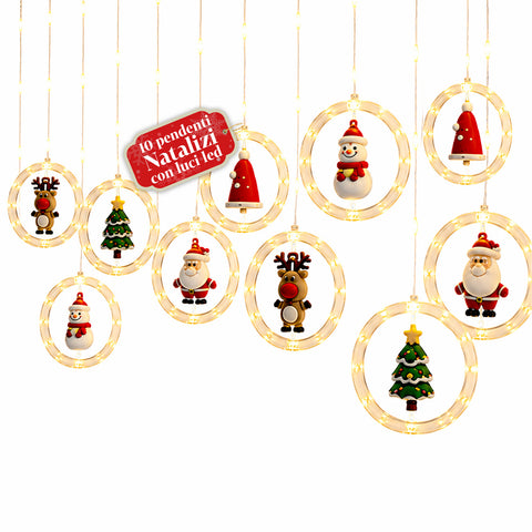 Battery-Powered Christmas Lights, 10 LED Pendants with Assorted Decorations