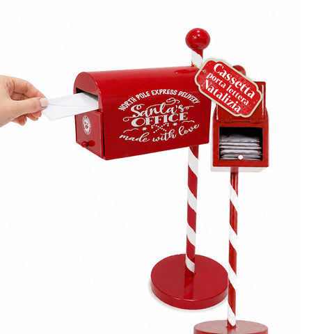 NorthPost Red Metal Freestanding Christmas Post Box, Striped Pole, Opening Door for Collecting Christmas Letters