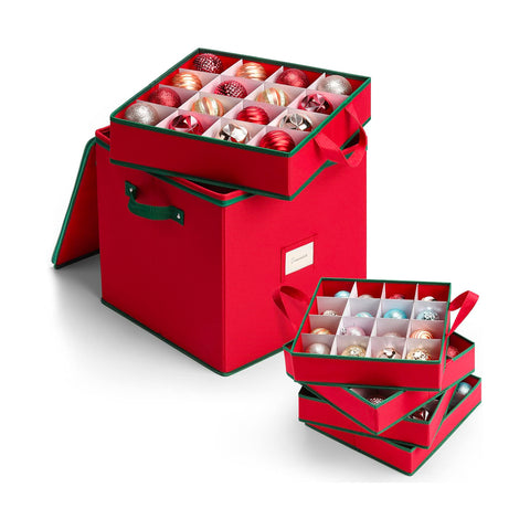 Organizer for 64 Christmas Baubles in Oxford Fabric and Nonwoven Fabric with Lid and Handles