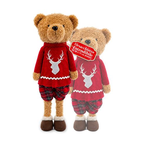 Extendable Christmas Teddy Bear 40-75 cm with Telescopic Legs and Iron Frame – 2 Outfits Available