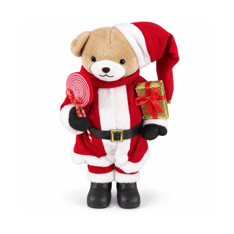 Plush Christmas Teddy Bear with Red and White Outfit, Three Sizes for Indoor Decoration