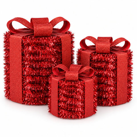 Bright red gift boxes, set of 3 with 60 micro LEDs
