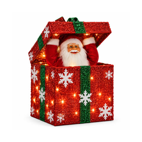 Illuminated gift box with musical, animated Santa Claus, H30 cm