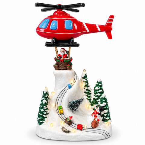 Christmas Scene with Santa Claus Flying, LED Lights and Music