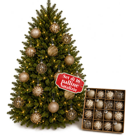 Christmas Bauble Set, 16 Assorted 6 cm Pieces, Gold or Silver
