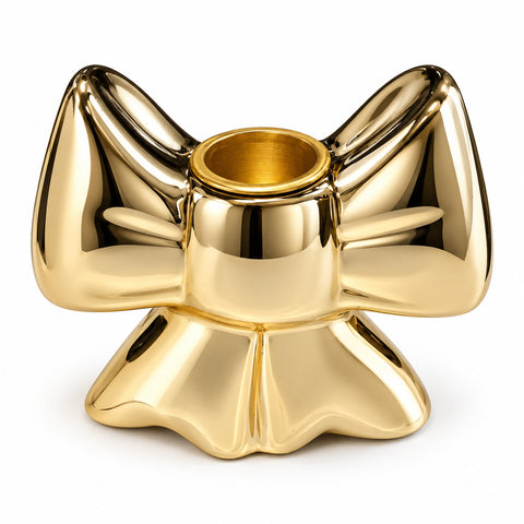 Ceramic Christmas bow-shaped candle holder, gold or red