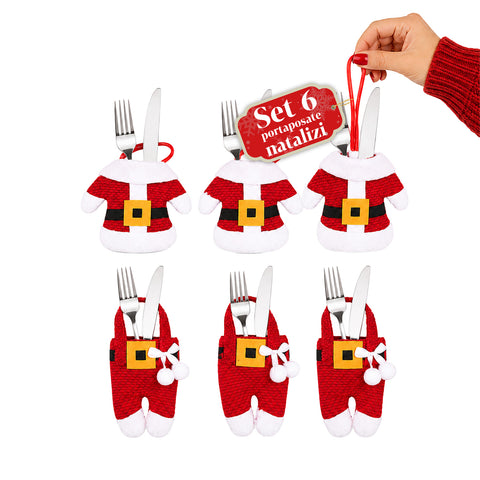 Christmas Santa Claus Cutlery Holders, Set of 6, in Nonwoven Fabric and Polyester