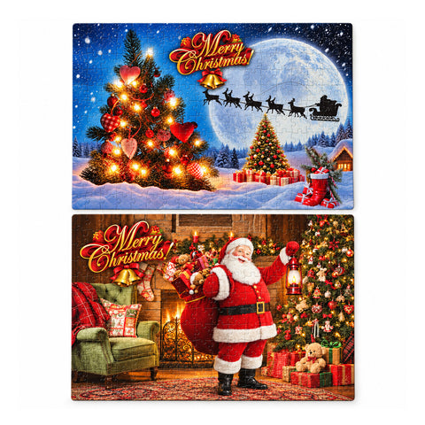 300-piece Christmas puzzle, 2 assorted designs shipped at random, festive Christmas scene with decorations, made of paper, dimensions 52.5x36.7 cm