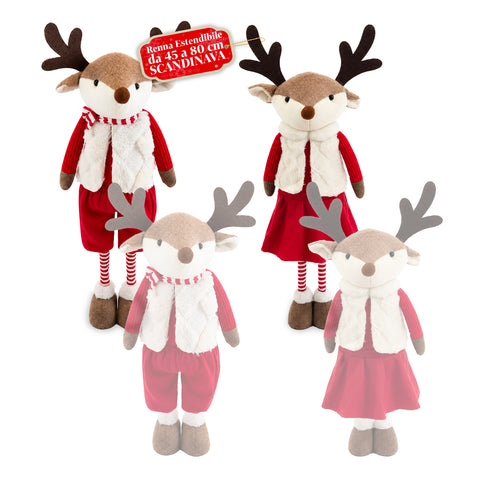Extendable Christmas Reindeer 45-80 cm with Telescopic Legs, Iron Frame – 2 Scandinavian or Country Outfits