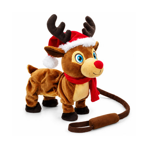 Walking plush reindeer with music and leash H33 cm