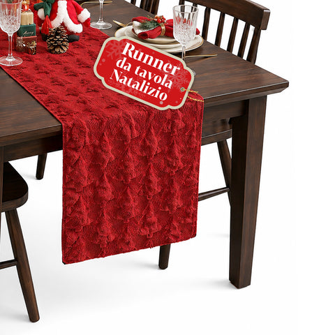 Christmas table runner 33x180 cm with raised trees, red or green