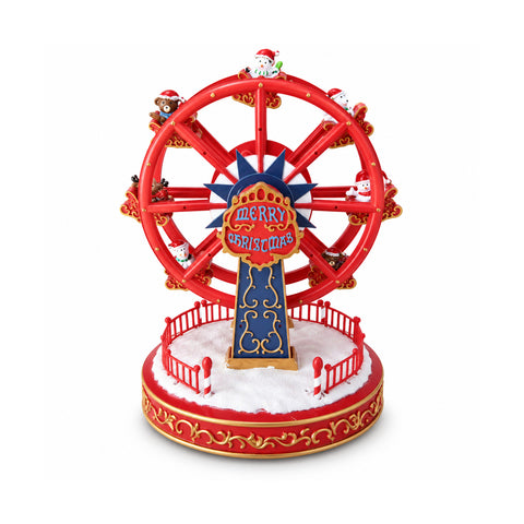 Christmas Ferris Wheel with LED Lights, Music and Rotating Motion, 2 Colors, Animated Christmas Decoration, Height 26 cm, Base 22 cm, Plastic