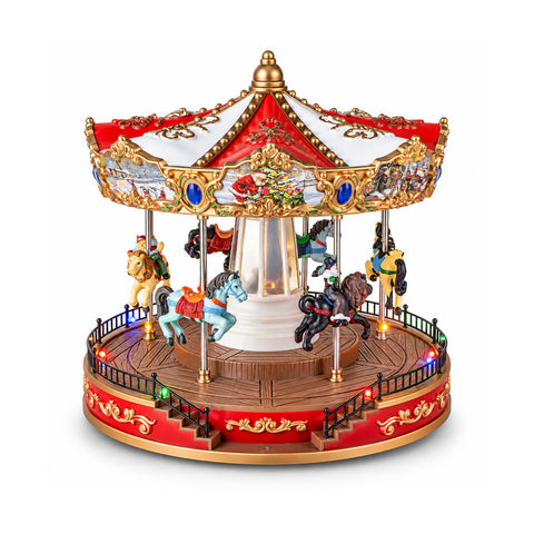 Christmas Ferris Wheel with LED Lights, Music and Rotating Motion, 2 Colors, Animated Christmas Decoration, Height 26 cm, Base 22 cm, Plastic