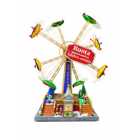 SkyWheel Christmas Ferris Wheel with LED Lights, Melodies and Dual Rotation, Village with Ticket Booth and Characters, 47.7 cm
