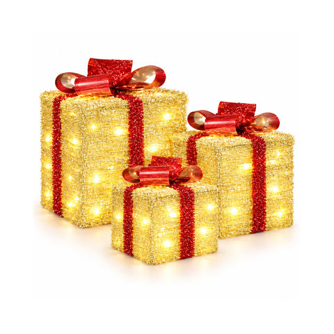 Set of 3 battery-powered light-up gift boxes, 51 warm white LEDs