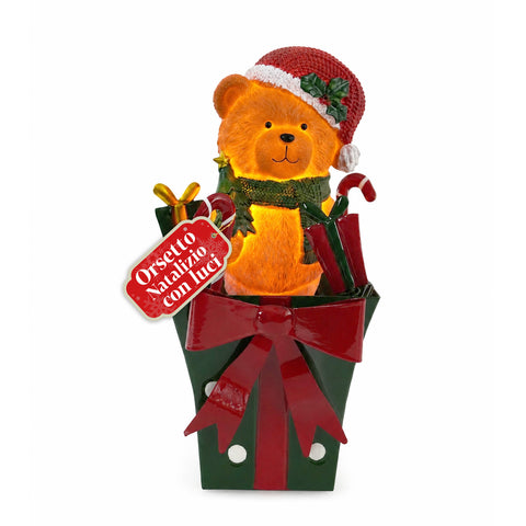 Teddy BearGift, illuminated Christmas teddy bear in a gift box, warm LED light, dimensions 15x15x25,5 cm, battery-powered