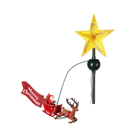 Christmas Tree Topper with Star and Rotating Sleigh