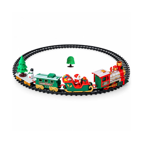 Electronic Christmas train with modular track, Santa's sleigh and carriage, lights and sounds, 3 track configurations, 22 pieces