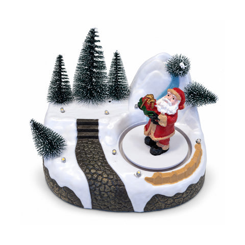 Illuminated Christmas Village with Rotating Element, LED Lights and Music – 3 Variants: Tree, Santa Claus, Children – 17x14x15 cm