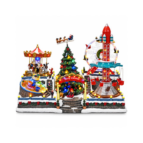 Bright and Musical Christmas Amusement Park Village with Rides, H54 cm