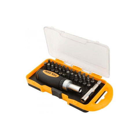 Ratchet screwdriver with 6cm extension and 24 bits