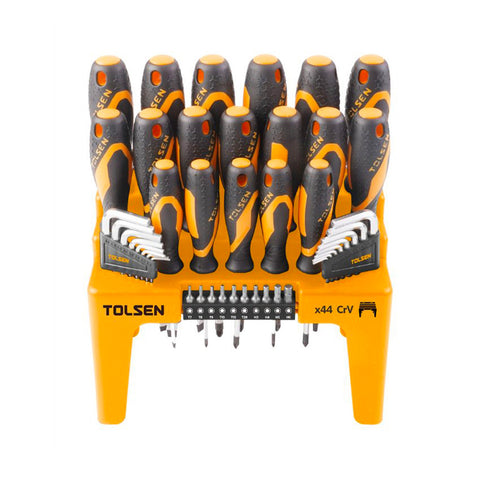 Set of 17 Screwdrivers, 16 Hex Keys, and 10 Bits