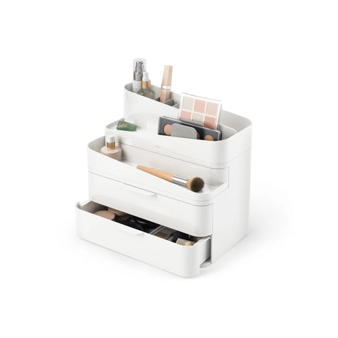 Stackable plastic cosmetics organizer with 3 drawers