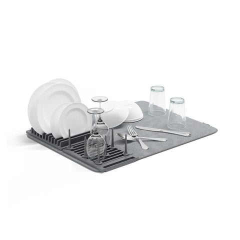 Dish Drainer with Drip-Absorbing Mat, 47x17x9cm, Gray