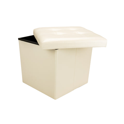 Kergur Foldable White Ottoman 38x38x38cm